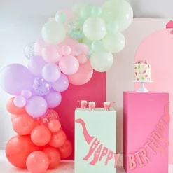 Party Delights Pink, Lilac, Pastel Green And Confetti Balloon Arch - 75 Balloons< Arches & Clouds