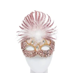 Party Delights Pink Masquerade Mask With Sequins, Glitter & Feathers< Masks