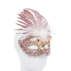 Party Delights Pink Masquerade Mask With Sequins, Glitter & Feathers< Masks