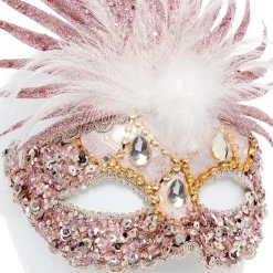 Party Delights Pink Masquerade Mask With Sequins, Glitter & Feathers< Masks