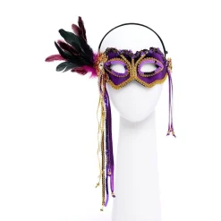 Party Delights Purple Masquerade Mask With Feathers< Masks