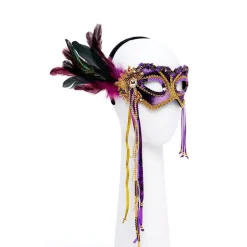 Party Delights Purple Masquerade Mask With Feathers< Masks