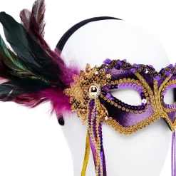 Party Delights Purple Masquerade Mask With Feathers< Masks