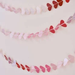Party Delights Red & Pink Ombre Heart Paper Garland - 5M< Hanging Decorations