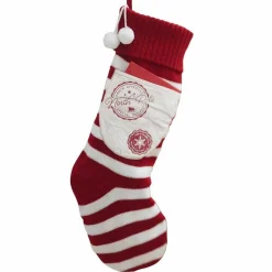 Red & White Knitted Stocking With Pocket - 50Cm<Party Delights Best