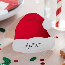 Red Foil Santa Hat Place Cards - 7Cm (10Pk)<Party Delights Discount