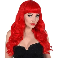 Party Delights Red Long Curly Wig< Wigs