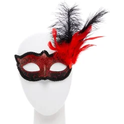 Party Delights Red Masquerade Mask With Glitter & Feathers< Masks