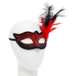 Party Delights Red Masquerade Mask With Glitter & Feathers< Masks