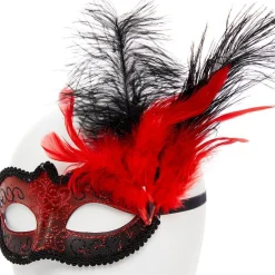 Party Delights Red Masquerade Mask With Glitter & Feathers< Masks