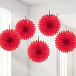 Party Delights Red Paper Fan Decorations - 15Cm (5Pk)< Hanging Decorations