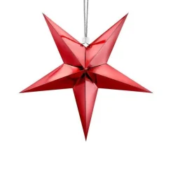 Red Paper Star Hanging Decoration - 30Cm<Party Delights Discount