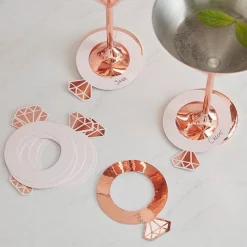 Party Delights Ring Shaped Rose Gold Foil Drink Markers (10Pk)< Wearables