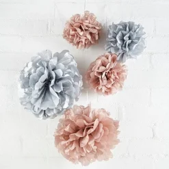 Party Delights Rose Gold & Grey Paper Pom Pom Decorations (5Pk)< Hanging Decorations