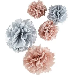 Party Delights Rose Gold & Grey Paper Pom Pom Decorations (5Pk)< Hanging Decorations