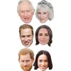 Party Delights Royals Card Masks King Charles, Camilla, William, Kate, Meghan, Harry (6Pk)< Masks