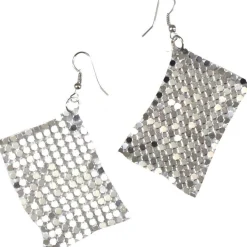 Party Delights 70S Silver Diamond Style Earrings< Costume Props