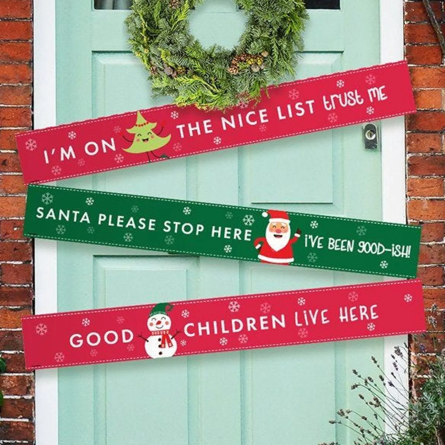 Santa Please Stop Here Paper Door Banners - 1M (3Pk)<Party Delights Best
