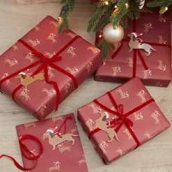 Sausage Dog Christmas Wrapping Paper Kit - 2 Sheets (70Cm X 50Cm) With Tags & Ribbon<Party Delights Discount