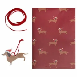 Sausage Dog Christmas Wrapping Paper Kit - 2 Sheets (70Cm X 50Cm) With Tags & Ribbon<Party Delights Discount
