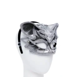 Party Delights Silver & Black Jewelled Cat Masquerade Mask< Masks