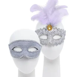 Party Delights Silver And Feather Masquerade Masks For Couples< Masks