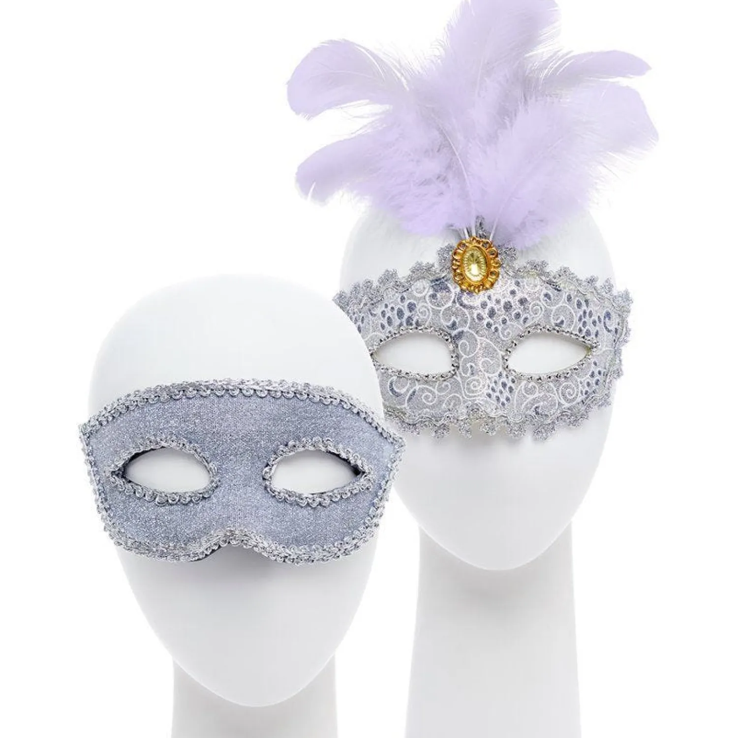 Party Delights Silver And Feather Masquerade Masks For Couples< Masks