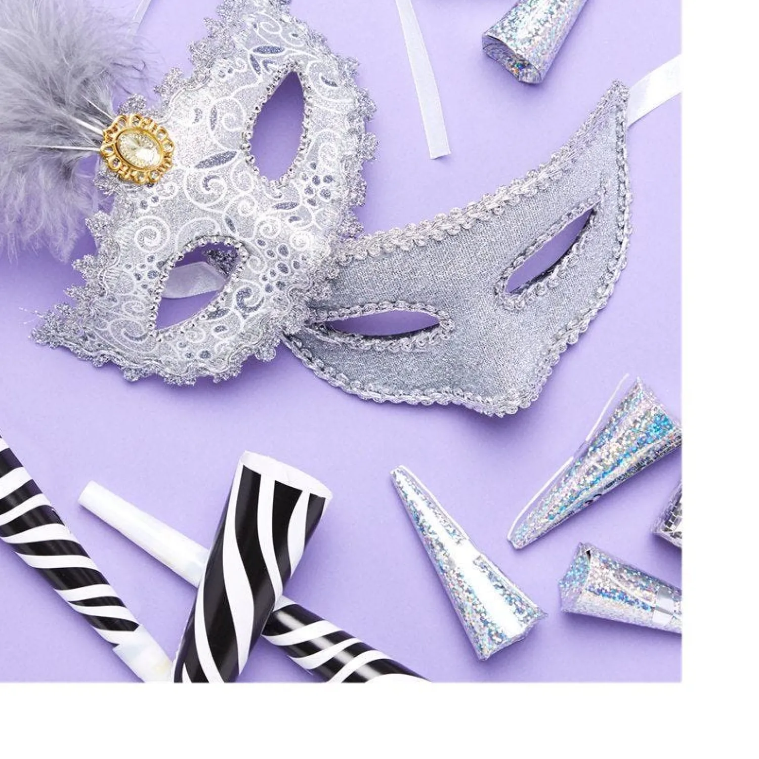 Party Delights Silver And Feather Masquerade Masks For Couples< Masks