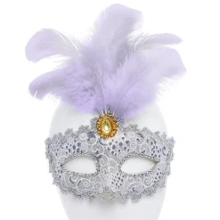 Party Delights Silver And Feather Masquerade Masks For Couples< Masks