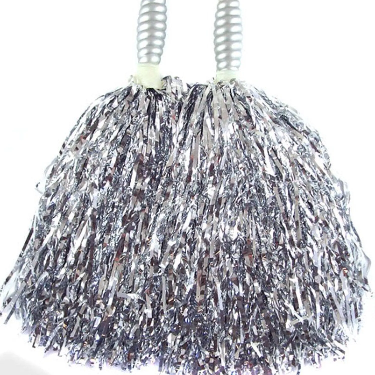 Party Delights Silver Cheerleading Pom Poms - Standard Tinsel (2Pk)< Costume Props