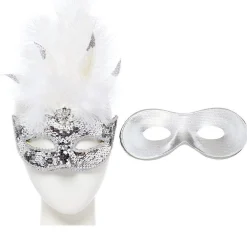 Party Delights Silver Feather Masquerade Masks For Couples< Masks