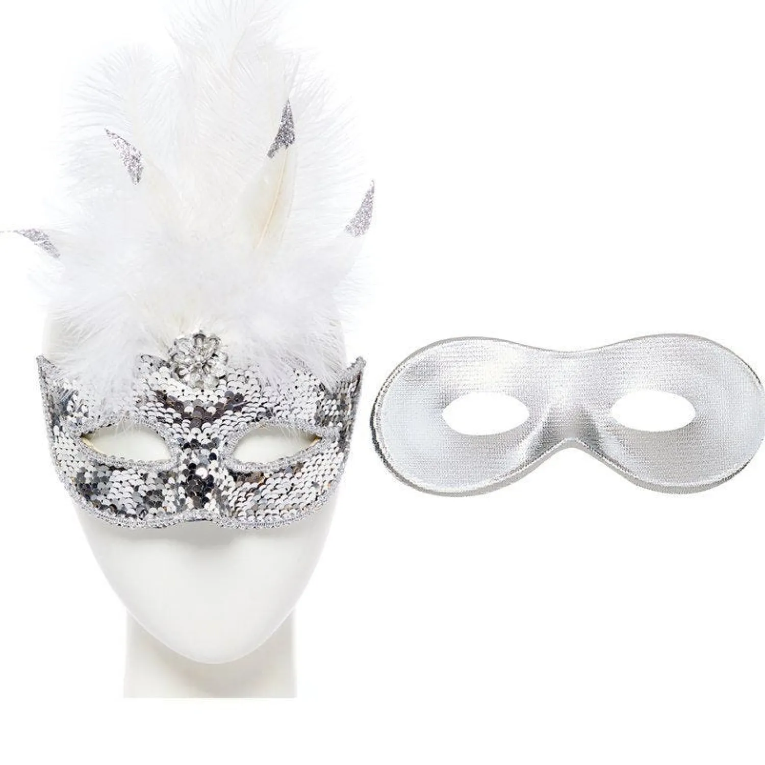 Party Delights Silver Feather Masquerade Masks For Couples< Masks