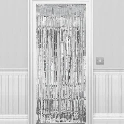 Party Delights Silver Foil Door Curtain - 2.4M X 92Cm< Party Backdrops