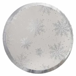 Silver Foil Snowflake Paper Plates - 25Cm (8Pk)<Party Delights Clearance