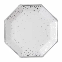 Silver Foil Star Paper Plates - 23Cm (8Pk)<Party Delights Clearance