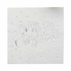 Silver Foiled Merry Christmas Paper Napkin - 33Cm (20Pk)<Party Delights Best