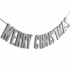 Party Delights Silver Glitter Merry Christmas Wooden Bunting - 70Cm< Banners