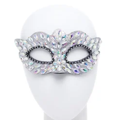 Party Delights Silver Masquerade Mask With Gems & Rhinestones< Masks