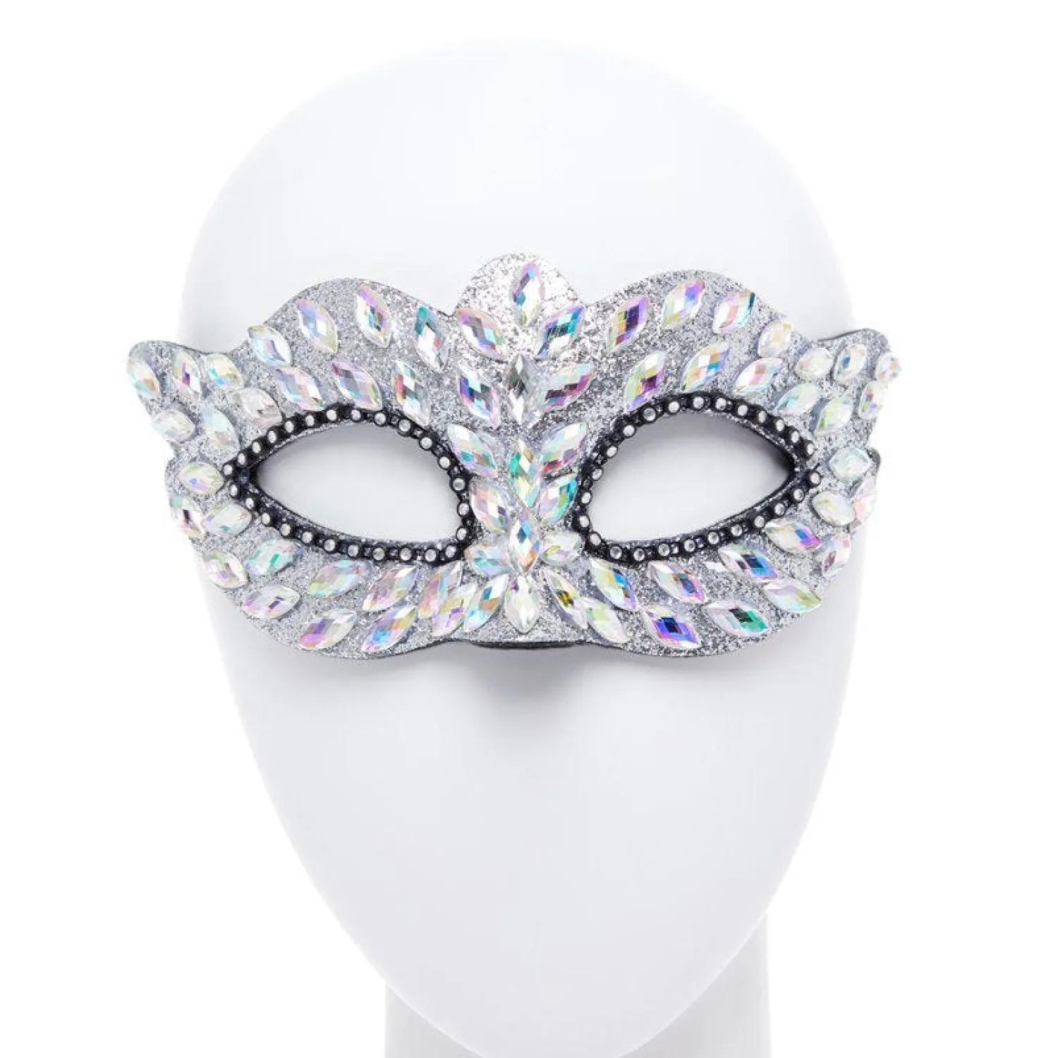 Party Delights Silver Masquerade Mask With Gems & Rhinestones< Masks
