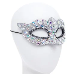 Party Delights Silver Masquerade Mask With Gems & Rhinestones< Masks