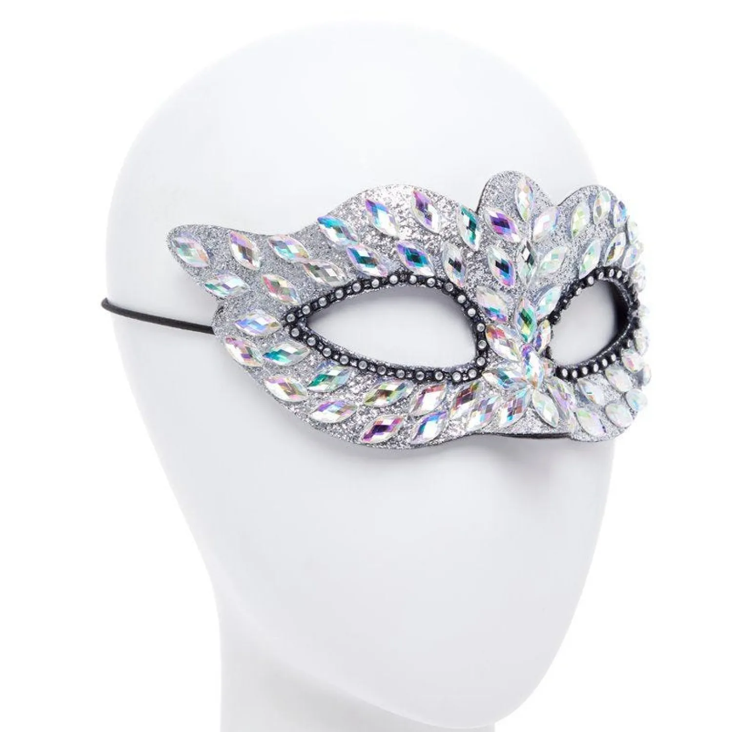 Party Delights Silver Masquerade Mask With Gems & Rhinestones< Masks