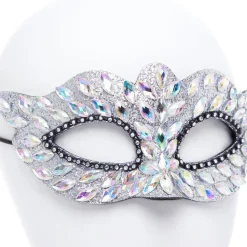 Party Delights Silver Masquerade Mask With Gems & Rhinestones< Masks