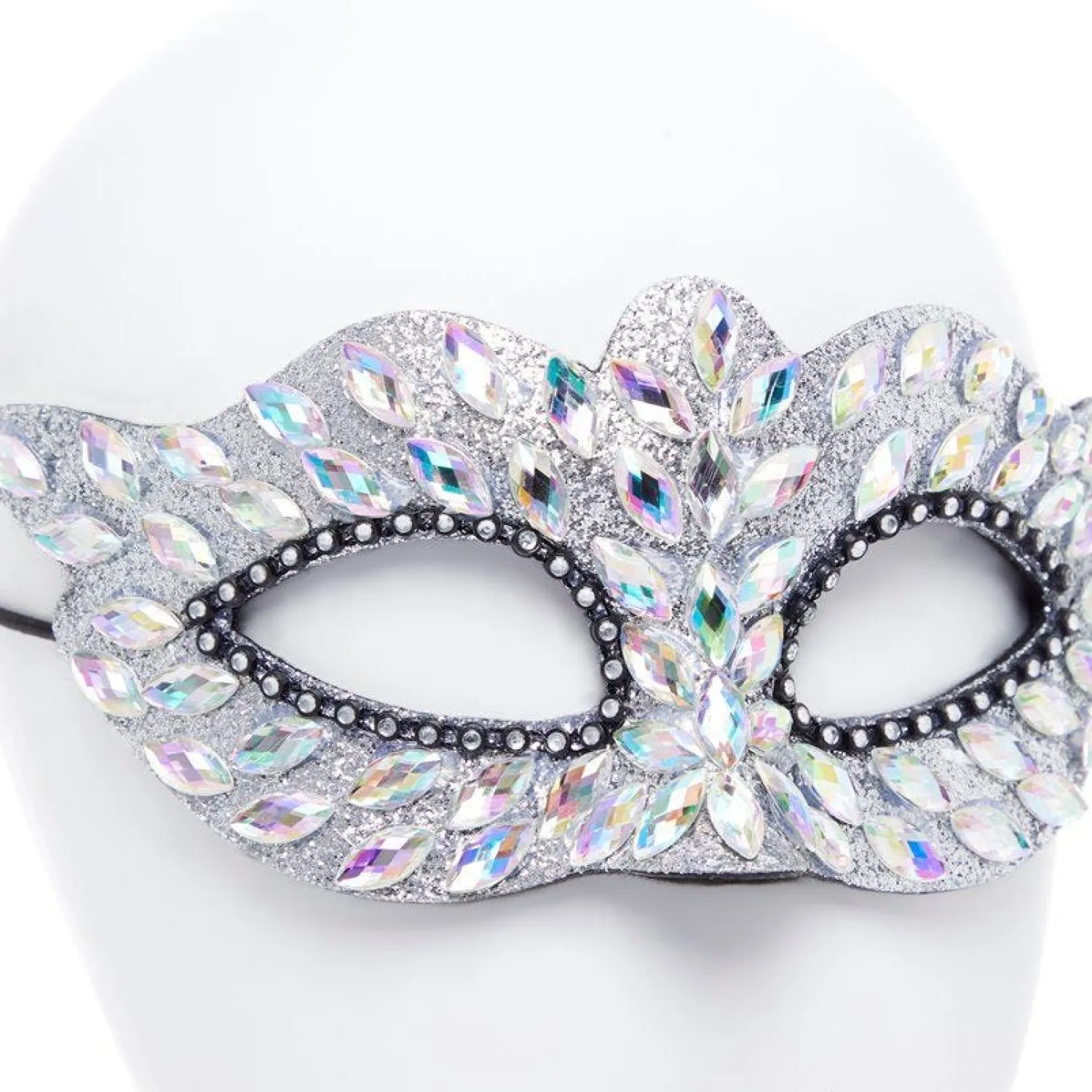 Party Delights Silver Masquerade Mask With Gems & Rhinestones< Masks