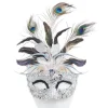 Party Delights Silver Masquerade Mask With Glitter & Peacock Feathers< Masks