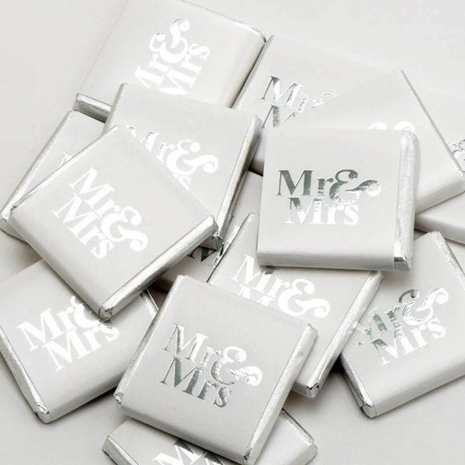 Party Delights Silver 'Mr & Mrs' Chocolate Neapolitans X50< Chocolates