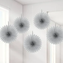 Party Delights Silver Paper Fan Decorations - 15Cm (5Pk)< Hanging Decorations
