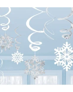 Silver Snowflake Hanging Swirls - 60Cm (12Pk)<Party Delights