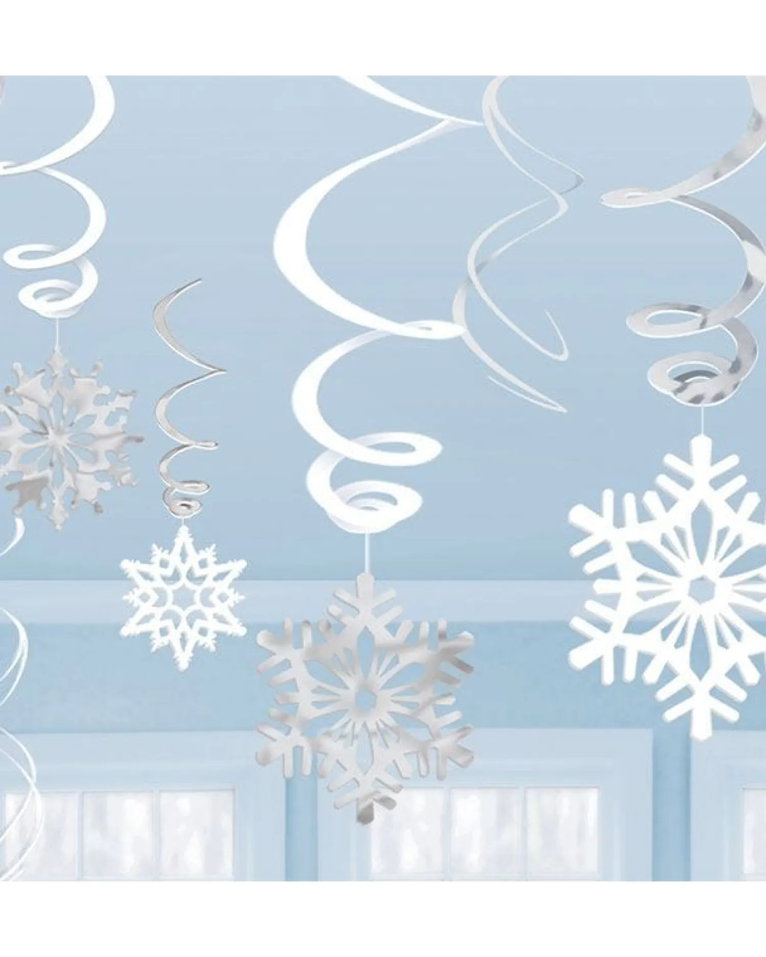 Silver Snowflake Hanging Swirls - 60Cm (12Pk)<Party Delights