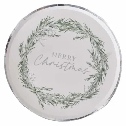 Silver Wreath Merry Christmas Paper Plates - 25Cm (8Pk)<Party Delights Hot