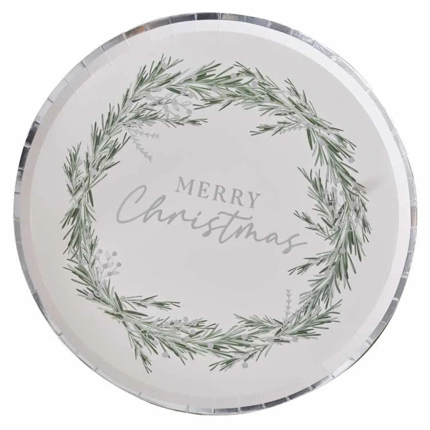 Silver Wreath Merry Christmas Paper Plates - 25Cm (8Pk)<Party Delights Hot